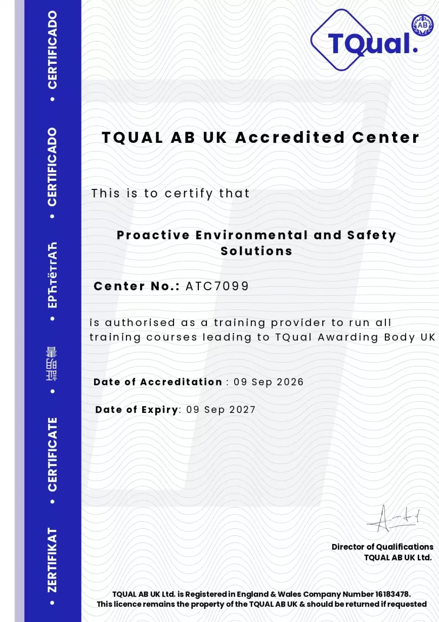 PESS TQUAL AB UK Accredited Centre Certificate ATC7099